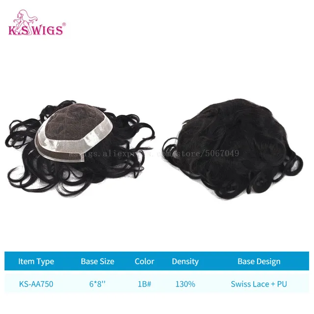 Clearance Multiple Base Men's Wig Indian Human Hair Toupee Density Durable Capillary Prosthesis Hair Replacement Systems KS-AA750-6X8