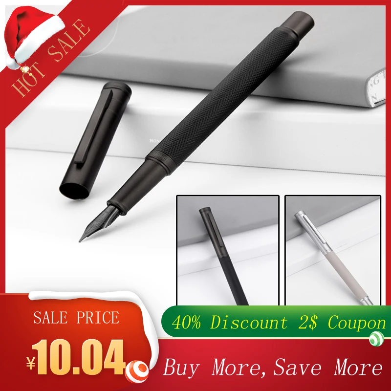 Ceny Pióro wieczne HongDian ink Full metalowy klips długopisy stal nierdzewna czarny biały klasyczny pióro wieczne stalówka 0.5mm szkolne materiały biurowe