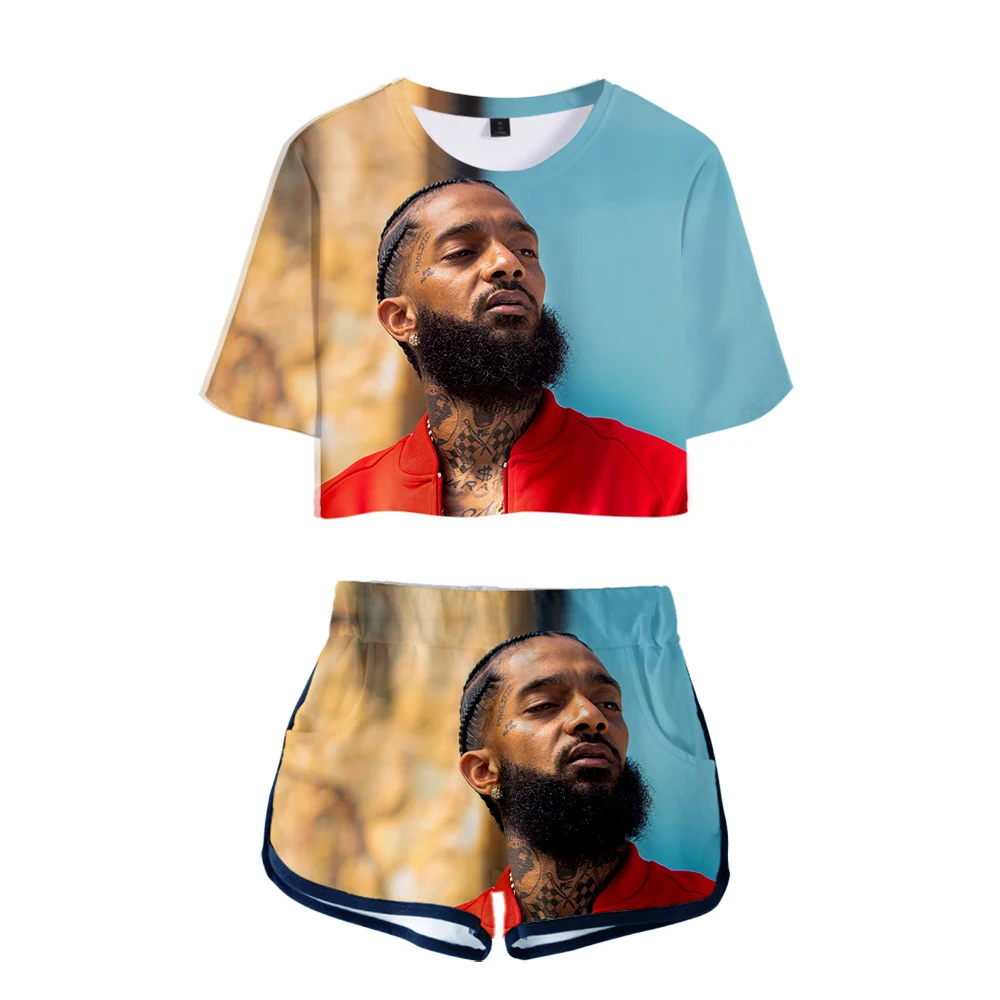 Nipsey hussle Женский комплект с принтом,, альбом, пупок, короткий рукав и короткие штаны с круглым вырезом, летний комплект из двух предметов, оверсайз