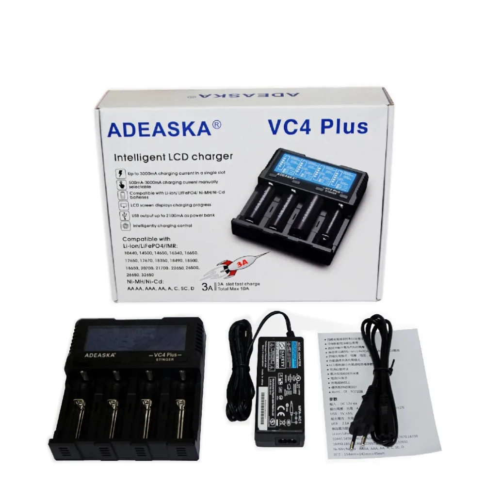  ADEASKA VC4 PLUS LCD Display 18650 cargador Li-Ion Ni-MH Ni-CD AA AAA AAAA 26650 10440 16340 18350 