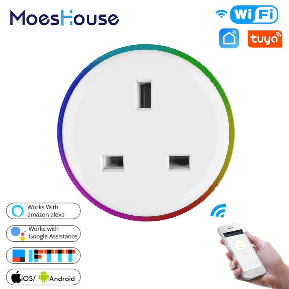 UK WiFi Smart Plug Outlet Wireless Power Socket Smart Life/Tuya App Remote Control Work with Alexa Google Home No Hub Required