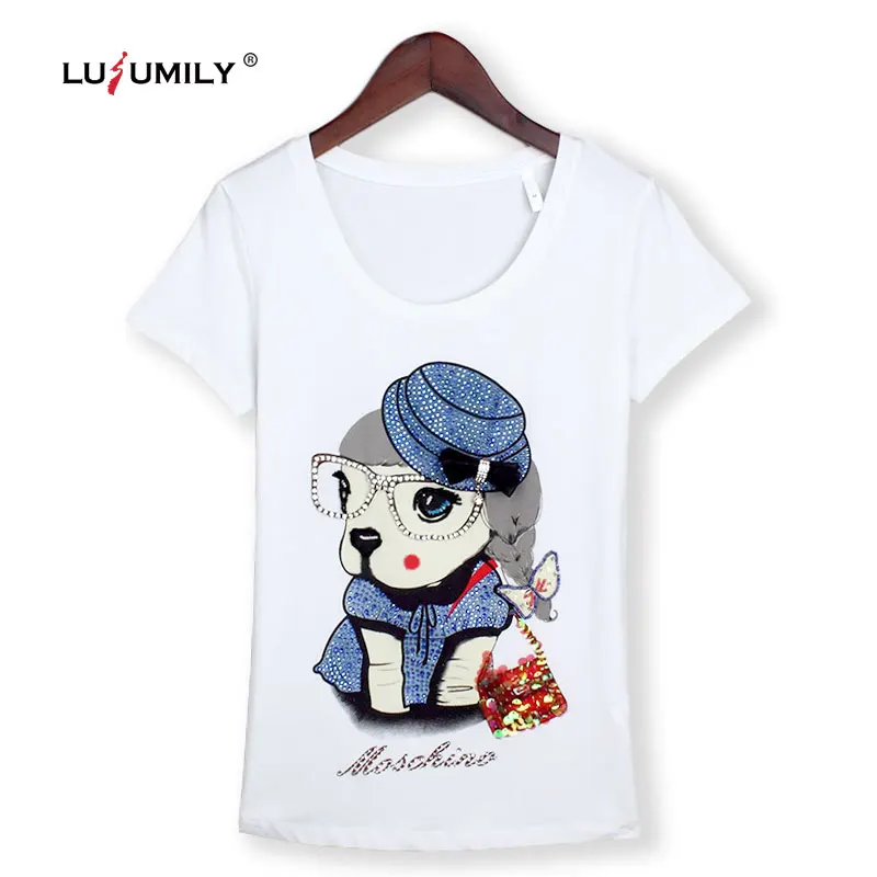 Lusumily летняя женская хлопковая футболка 2020 черно белая kawaii мультяшная собака