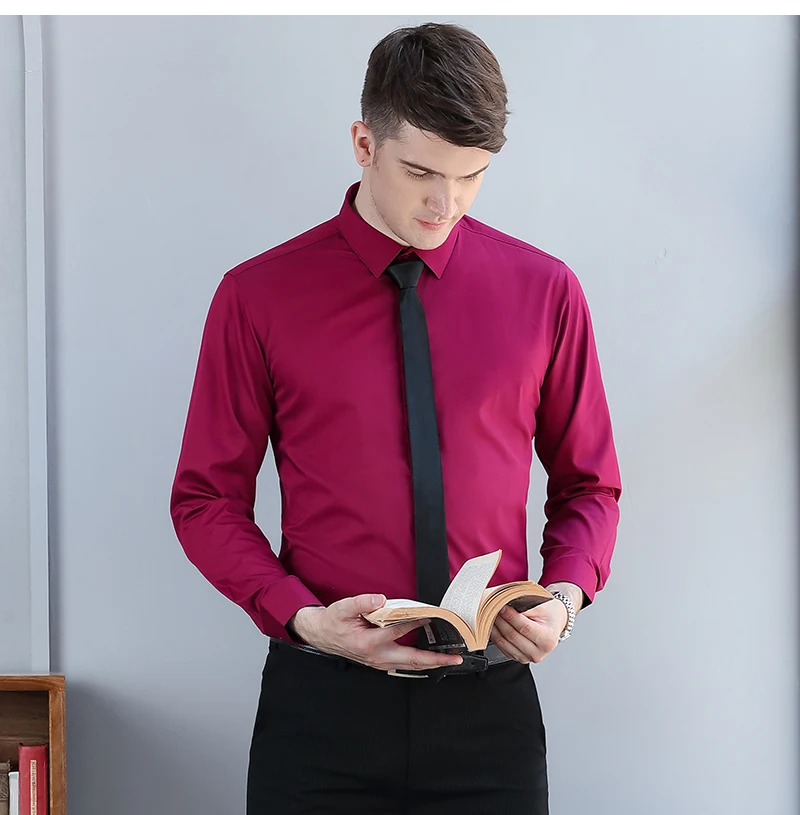 Mens Business Formal Shirt White Wine 