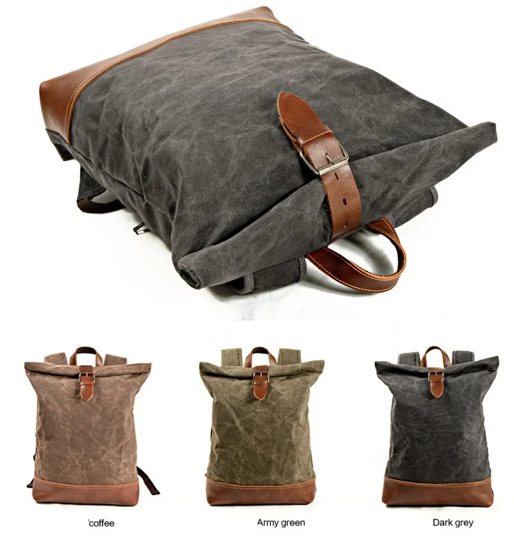 Men's Backpacks Waxed Canvas School Daypacks Waterproof Travel Bag Vintage Crimping Anti-theft Design Laptop Backpack Rucksacks