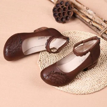 

New 2019 autumn vintage Genuine Leather women's single shoes are comfortable non-slip artistic Cow leather shoes Low heels