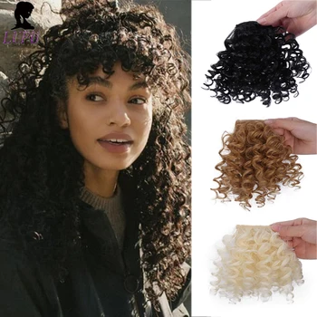 

LUPU Fake Fringe Kinky Curly Clip in Bangs Wig False Natural Hair Bangs Synthetic Hair Pieces For Women
