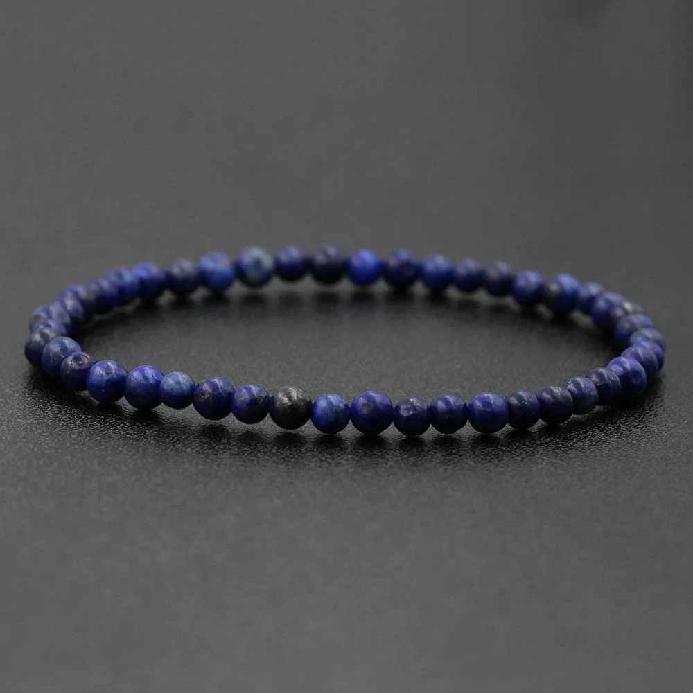 Stone Bead Bracelet 4mm Natural Lapis Lazuli Tiger Eye Round Beaded for Men Women