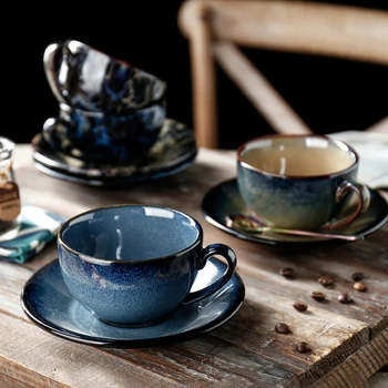 

European Ceramic Tea Cup Saucer Set Simple Coffee Mugs Retro Reusable Cups Matte Kahve Fincan Takimlari Coffe Cut Set AC50BD