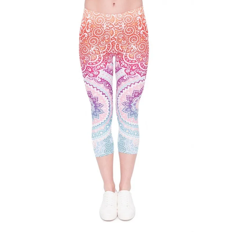 Cropped trousers Мандала бирюзовые штаны для йоги с 3D принтом, леггинсы для занятий спортом, для женщин, для фитнеса, эластичные штаны для тренировок, бега, Mallas Deporte Mujers - Цвет: Cropped trousers