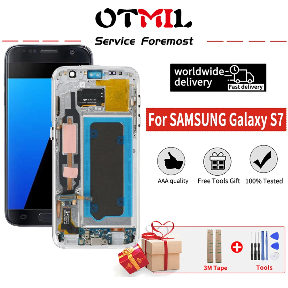ЖК дисплей 5 1 дюйма Super AMOLED с дигитайзером и рамкой для SAMSUNG GALAXY S7 G930A G930F Burn