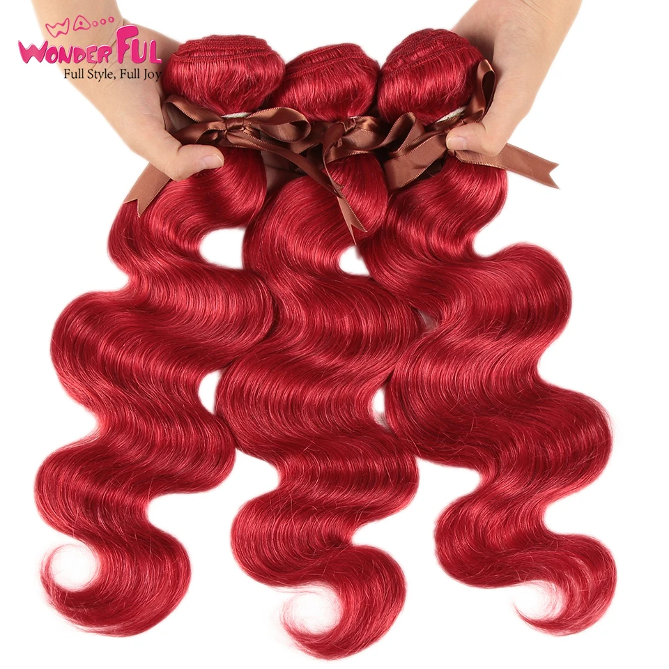 Красные пучки бразильских локонов, плетение пучков оранжевого тела, волна человеческих волос, пучки 100% remy волос 8-28 дюймов