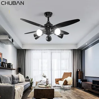 

Creative Black Ceiling Fan LED Remote Control Ceiling Fans with Lights Rotates 90 Degrees Fan Lamp Lighting Modern Ceiling Fan