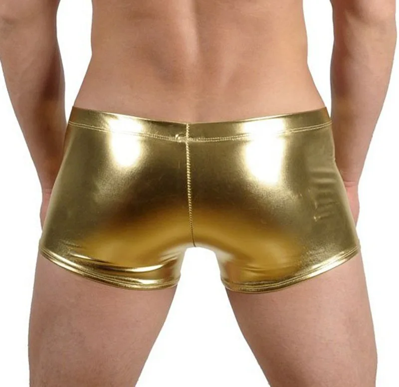 Шорты Masculino, мужские шорты из искусственной кожи, боксеры, золотистого и серебряного цветов, танцевальное платье с коротким рукавом