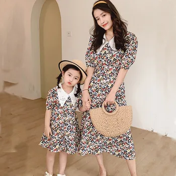 

Korean Mother Daughter Dresses Fashion Floral Family Matching Outfits Mommy and Me Clothes Summer Girls Dresses