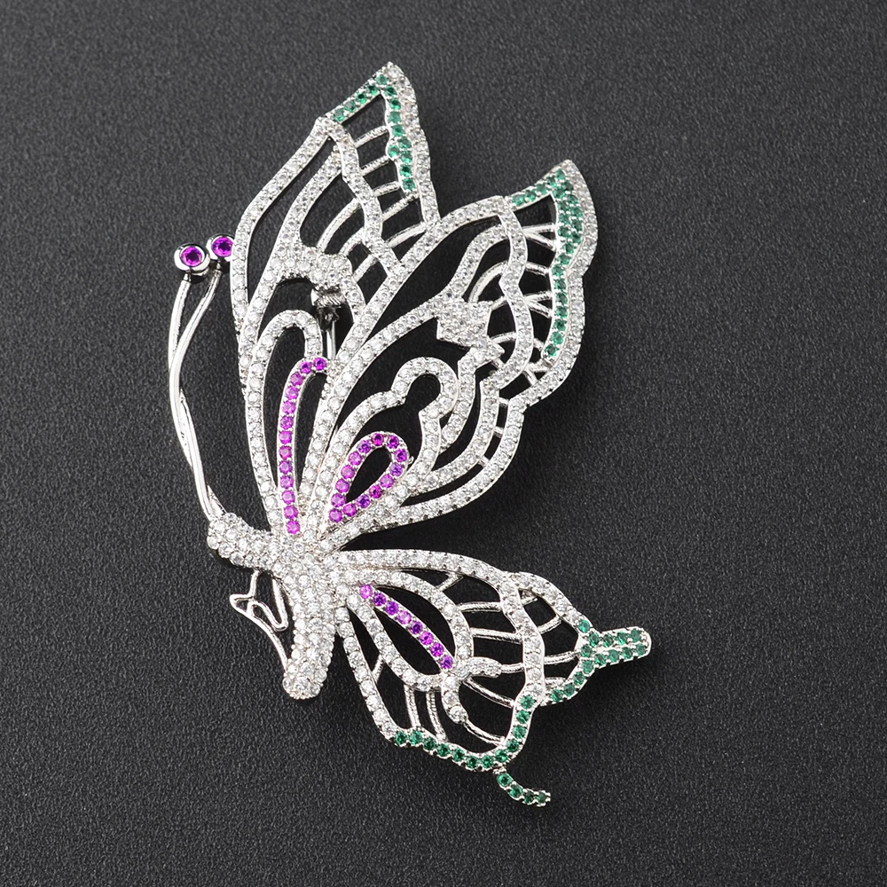 65X41mm Women's High Quality Silver /Gold plated Paved CZ Butterfly Brooch