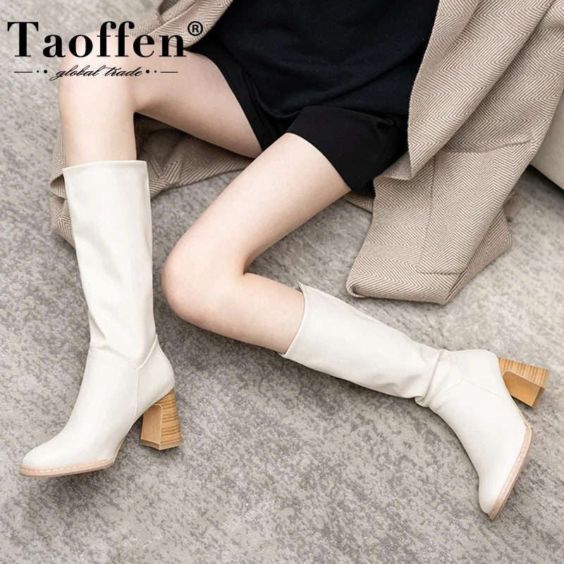 TAOFFEN nuevo diseño de las mujeres botas de media caña de invierno de las  mujeres zapatos de moda cuadrado del dedo del pie botas cortas calzado de  mujer tamaño 34 43|Botas a
