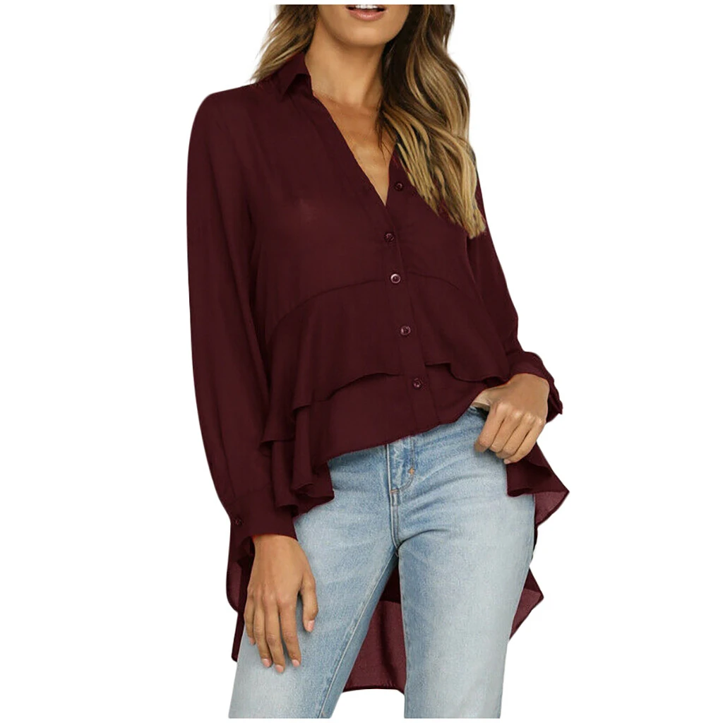 Женская Осенняя блузка модная женская блуза с v-образным вырезом и длинным