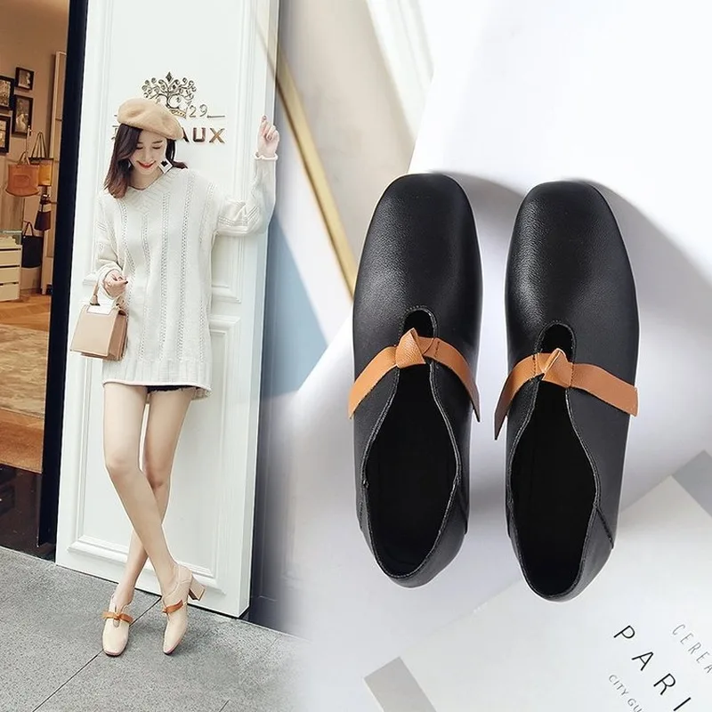 

Spring and autumn new style square head thick with single shoe female fashion two wear shallow mouth joker high heels S031