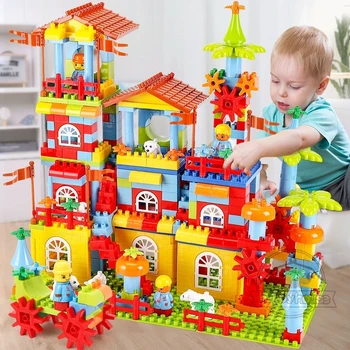 

Big Size Building Blocks Compatible With Duplo Construction Amusement Park DIY Assembly Bricks Building Bricks For Children Kids
