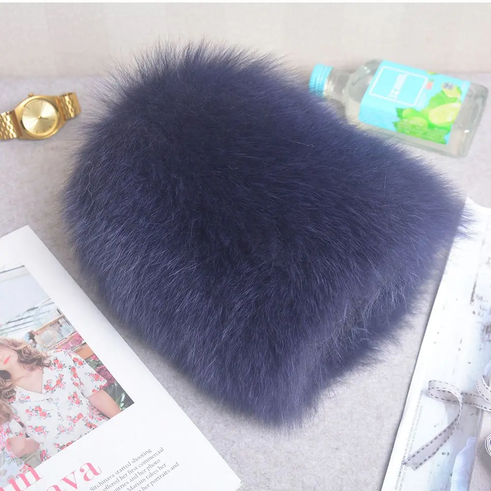 Luxury 100% Natural Real Fox Fur Hat Women Winter Elastic Knitted Real Fox Fur Bomber Cap Girls Warm Soft Fox Fur Beanies Hats 2