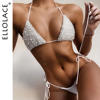 

Ellolace Sexy Pearl Bikini Set Micro Bikini 2020 Fashion Women's Two-Piece Swimsuit Bathing Suit Women Separate Swimsuits