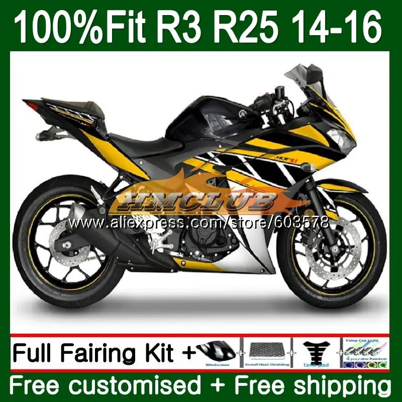 Инъекций для YAMAHA YZF R3 R25 YZFR25 63CL. 28 YZF-R3 YZF-R25 R 25 YZFR3 14, 15, 16, 17, обтекатель OEM черного и золотого цвета