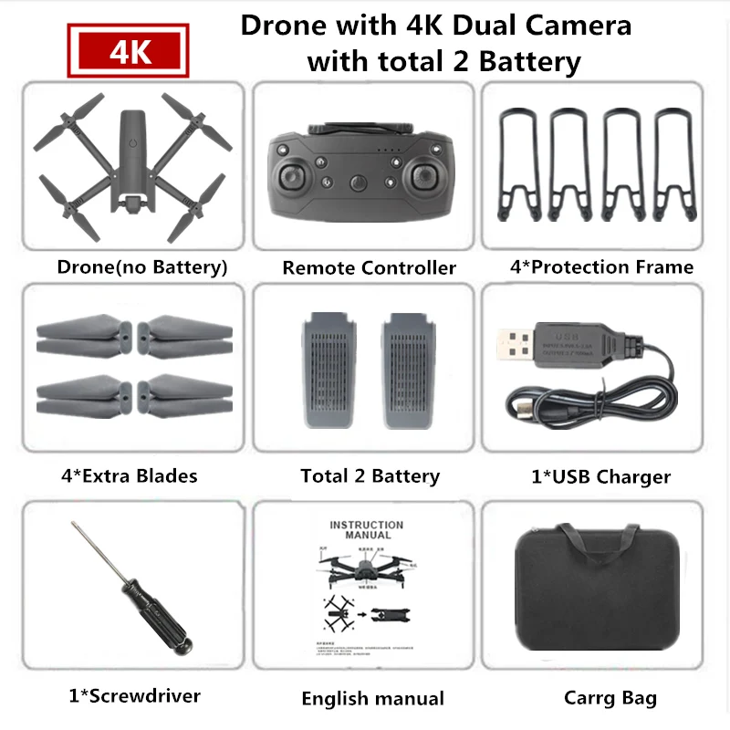 Радиоуправляемый Дрон 4K HD камера WiFi FPV Квадрокоптер режим удержания высоты складной рычаг Вертолет VS E58 M69 SG106 Дрон игрушка в подарок - Цвет: 4K Carry Bag 2