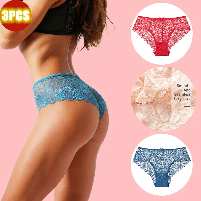 3 uds bragas de mujer ropa interior lencería sexy de talla grande ropa  interior de encaje bragas de algodón de mujer con cintura alta caliente  bragas