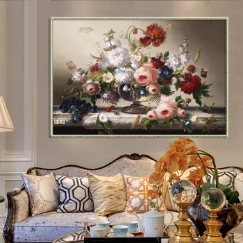 

Classic European Still Life Posters and Prints Wall Art Canvas Painting Flowers Arrangement Wall Pictures for Living Room Decor