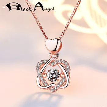 

BLACK ANGEL 2020 New Rose Gold 925 Silver Dancing Stone Heart Zircon Gemstone Pendant Necklace For Women Jewelry Christmas Gift