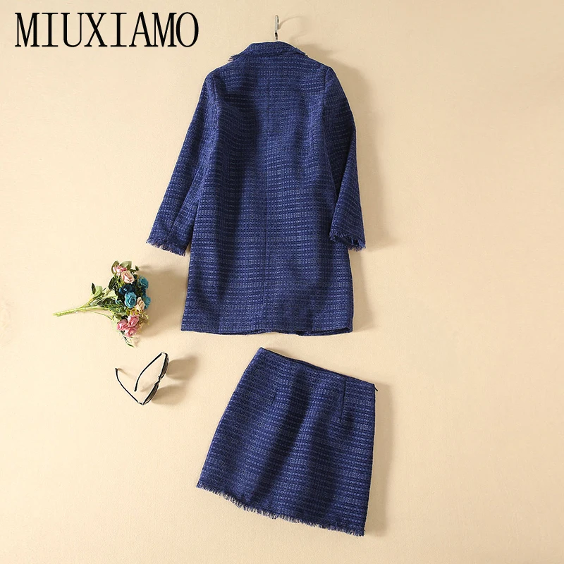 MIUXIMAO, лучшее качество, осень, офисный женский костюм-двойка, элегантный длинный рукав, твидовый длинный жакет+ короткое платье, костюмы для женщин, Vestidos