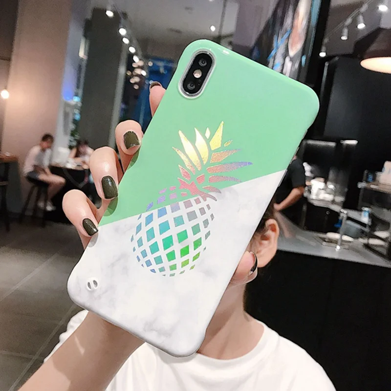 

Borderless Water Paste Stitching Marble Pineapple Phone Case for iphone XS Max XS XR X Glossy Hard Shell 6 6S 7 8Plus Cover