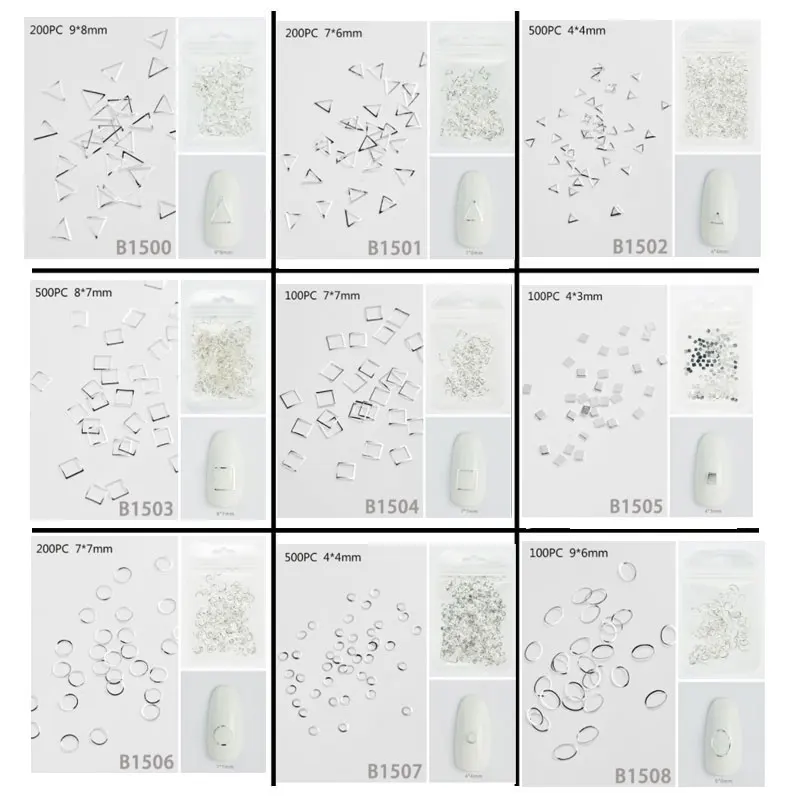 

Silver Hollow 3D Nail Jewelry Combination Metal Frame Nail Rivet Irregular Stud Nail Accessories 3D Designer Charm