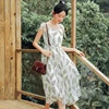 SINGRAIN Women Summer Bohemian Strap Long Dress Korean Print Chiffon Ruched Sundress Dresses Women's Women's Clothing