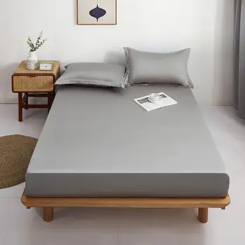 

1 pc Bed Linens Cotton Twin/Full/Queen/King Size cama de casal Dark Gray Color Sheets On An Elastic Band For Adult Bedsheet