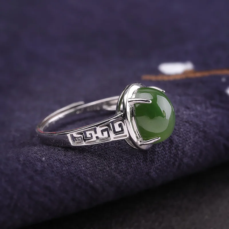 Безглицые натуральные зеленые Jade Jasper кольца с драгоценными камнями для женщин вечерние Открытые Кольца Настоящее серебро 925 пробы регулируемое ювелирное изделие R1045