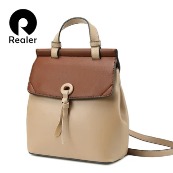 

REALER women backpack small spilt leather backpack for women school backpack for teenager girls panelled shoulder bag