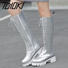 Tuyoki/Новые сапоги до колена женская обувь на платформе, Лидер продаж г. Модная женская зимняя обувь белого цвета женские высокие сапоги Размер 33-43