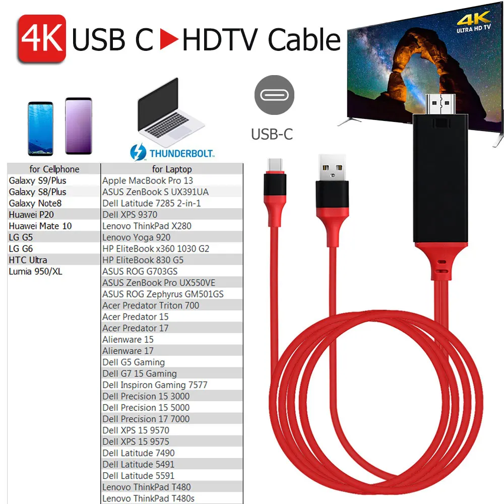 

Type-C to HDTV 1080P 2K&4K Cable For Android Huawei Xiaomi Phone Data Sync Cable Adapter charger Cable HDMI & Type-C & USB 2m