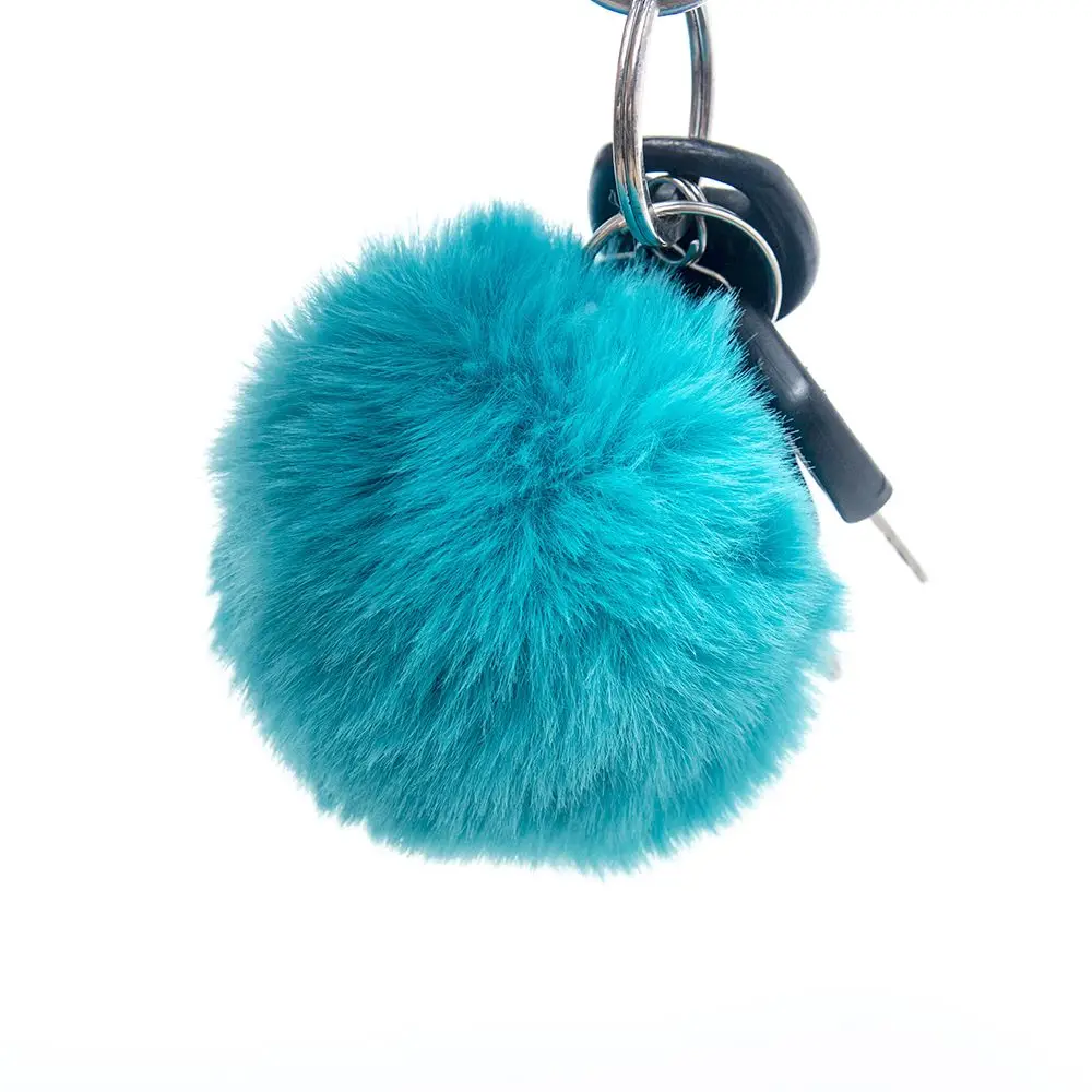

2 Pcs Cute Blue Keychain Pompom Fake Fur Ball Key Chain Lovely Soft Faux Rabbit Fur Pompoms Knitting DIY Fluffy Plush Ball Shape