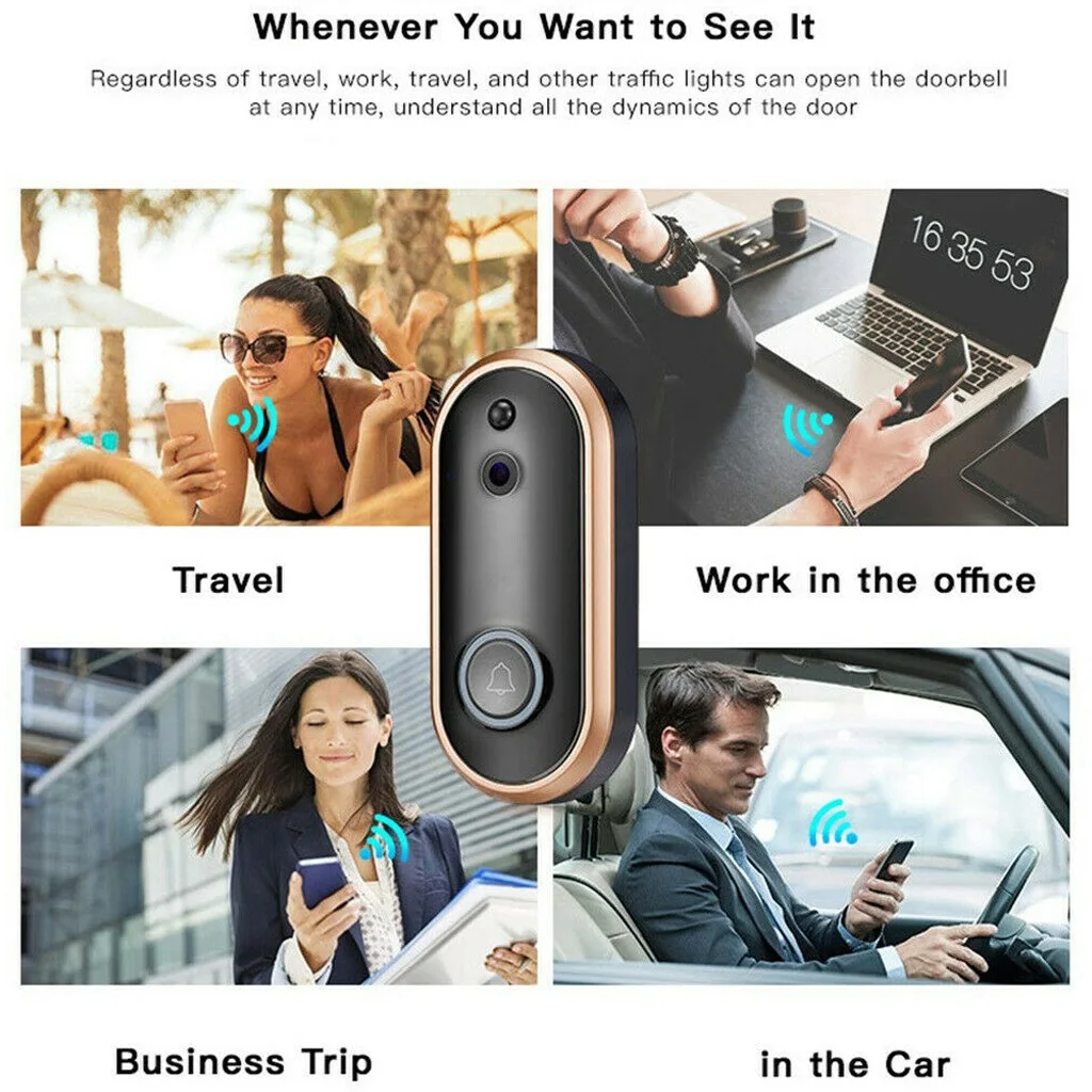 1080P WiFi Doorbell Smart Home Security Camera Two-Way Audio PIR Motion Detection IR Night Vision Wireless Doorbell for IOS and
