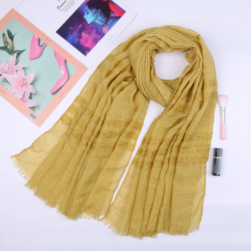 4 Glitter stripe hijab scarf shimmer cotton shawls muslim fringed shawls wraps fashion headband scarves 10pcs/lot - Цвет: 4