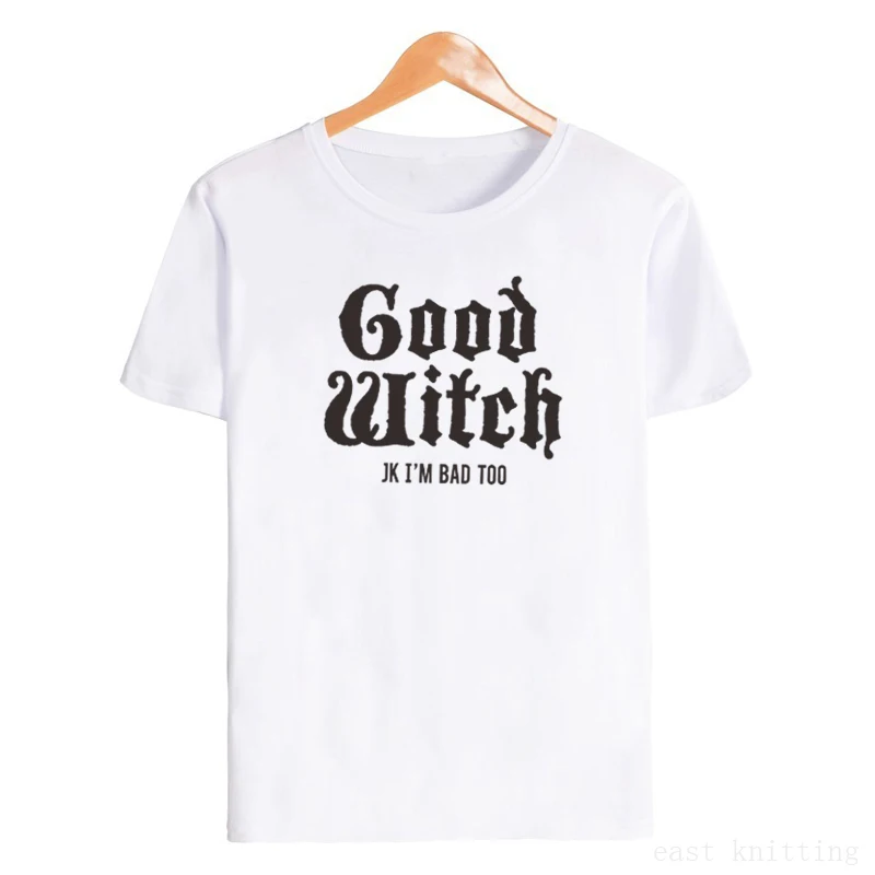 Женская футболка с надписью «BAD WITCH GOOD WITCH», Забавные топы, футболка, повседневная женская футболка, лучшие друзья на Хэллоуин, топы, футболки - Цвет: Белый