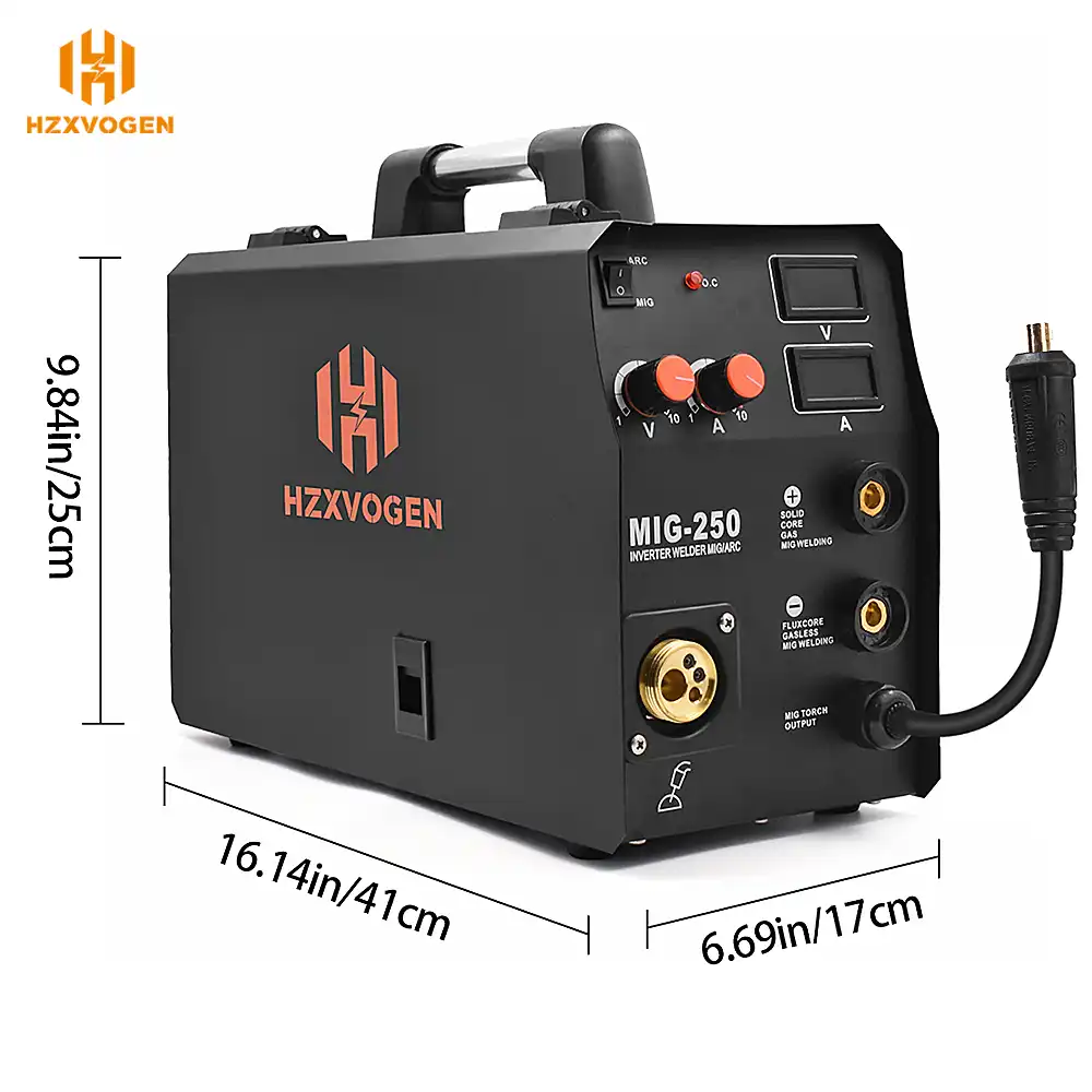 Mig250, Black HZXVOGEN 220V Mig Welder IGBT Lift Tig Gas Gasless Stick Arc MMA Welding Machine No Gas Self shielded Home Use Factory Machine