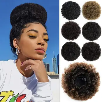 

Synthetic Hairpiece Hair Afro Puff For Black Woman Natural Short Curly Drawstring And Clips Fake Hair