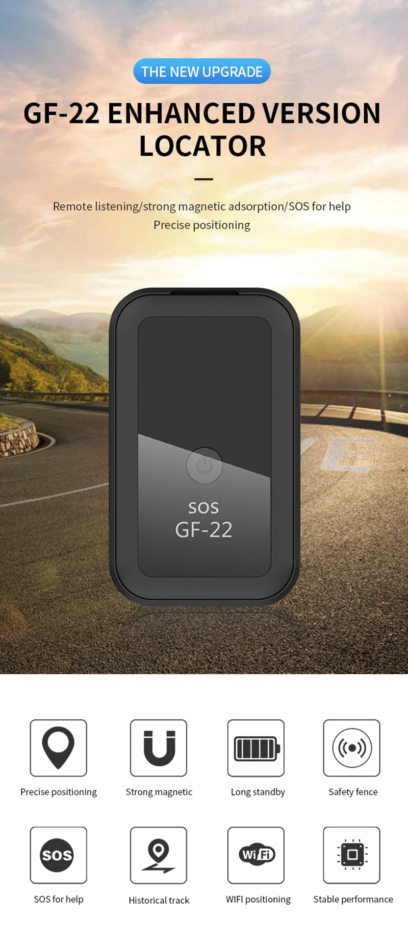 GF-22 Tracker Mini GPS Tracker Long Standby SOS Tracker Locator Support WIFI+LBS+GPS+AGPS Positioning For Car/Children/Vehicle elderly emergency button