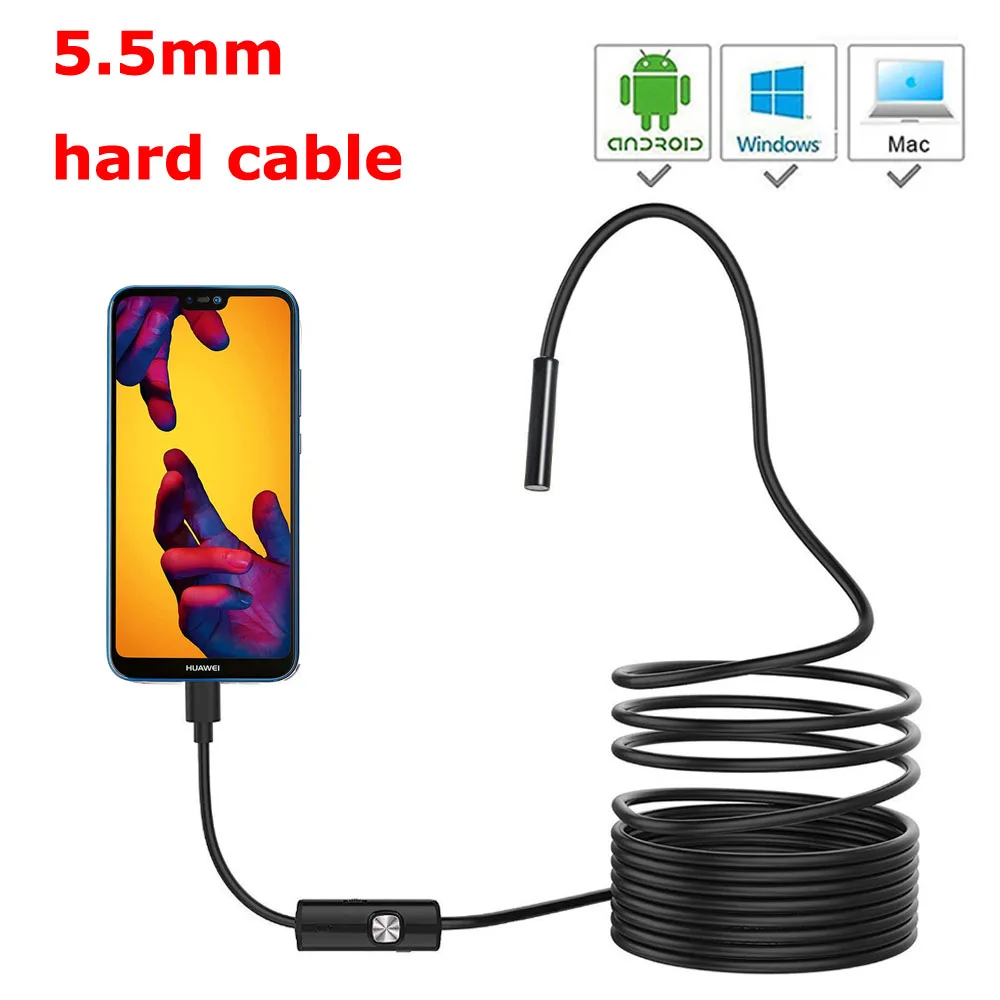 USB Android Endoscope 5.5mm Lens  Camera 1m/1.5m/2m Hard Cable Led Light Borescopes Camera For PC Android Phone