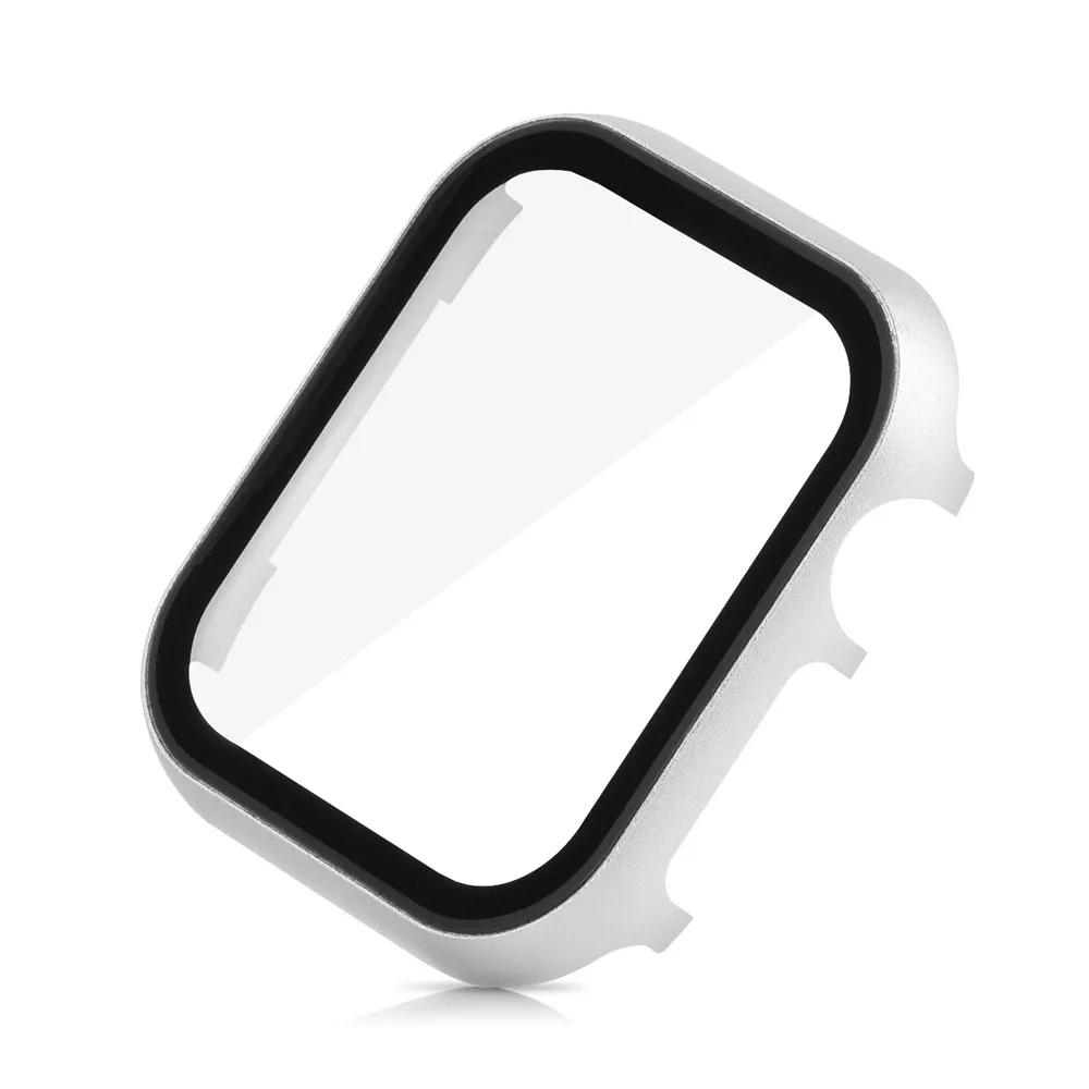 Silver Металлический чехол+ 3D пленка из закаленного стекла для Apple Watch Series 5 4 3 2 Защитная крышка для экрана бампер для iWatch 40 мм 44 мм 38 мм 42 мм - Цвет: Silver