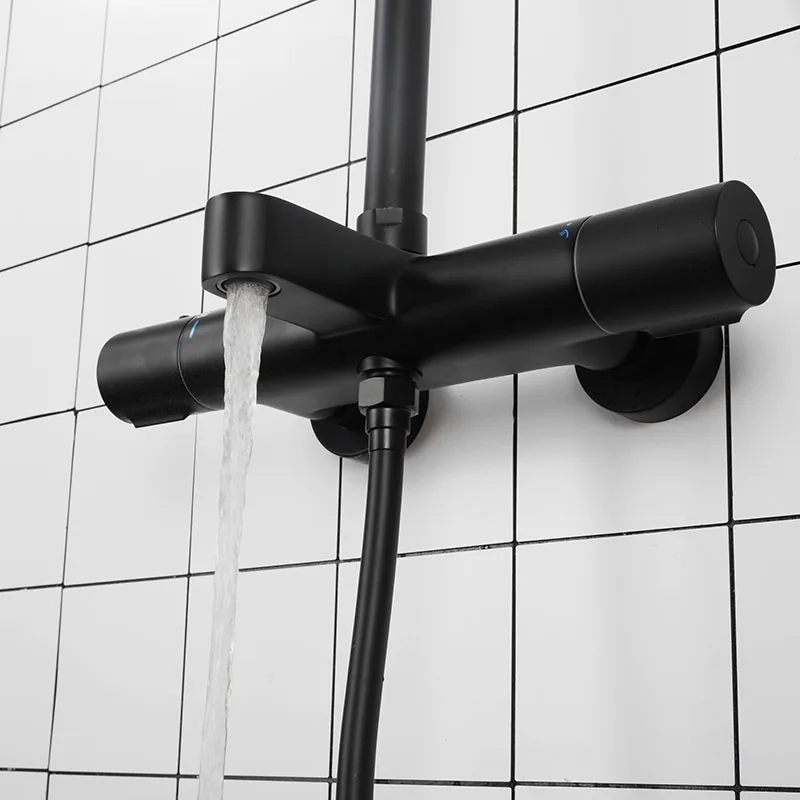 Черный Ванная комната смеситель для душа в форме дождя набор настенный смеситель для душа с термостатом водопад дождь Душ головка