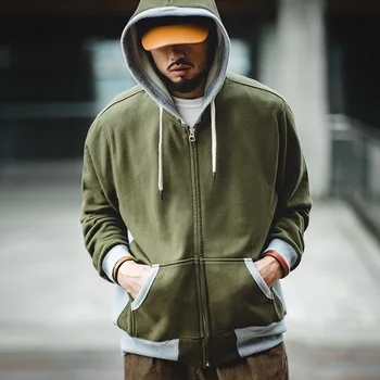 

fashion hoodie men Retro patchwork zipper hoodie Autumn Army Green Air Force Letter Cardigan Jacket lounge wear sweatshirt